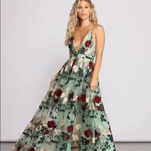 Mint Green Floral Embroidered Gown